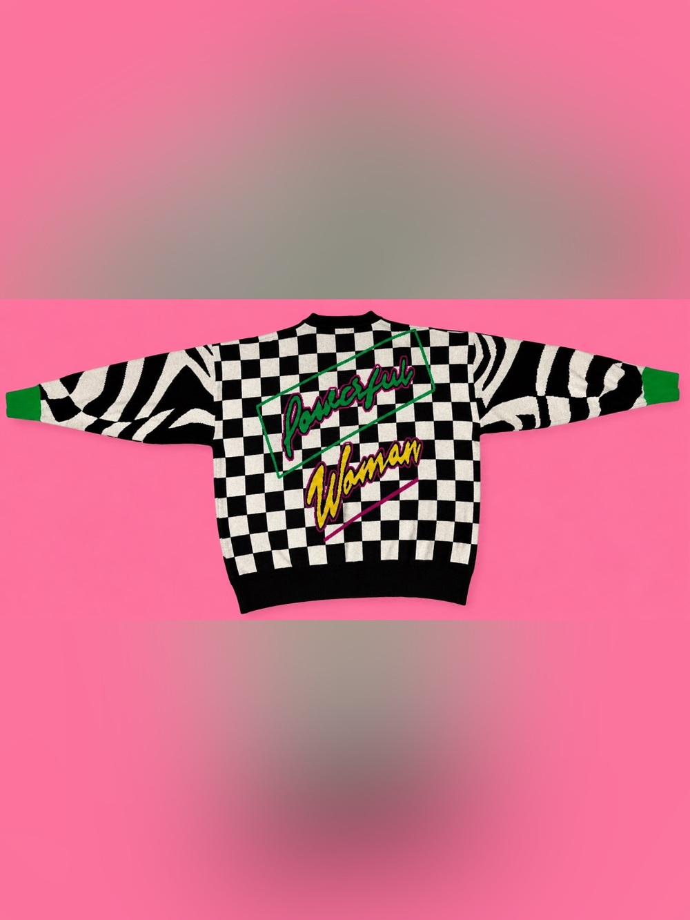 Dressed in LALA Powerful Woman Grand Prix Checkerboard Oversized Sweater NWT - Picture 4 of 9